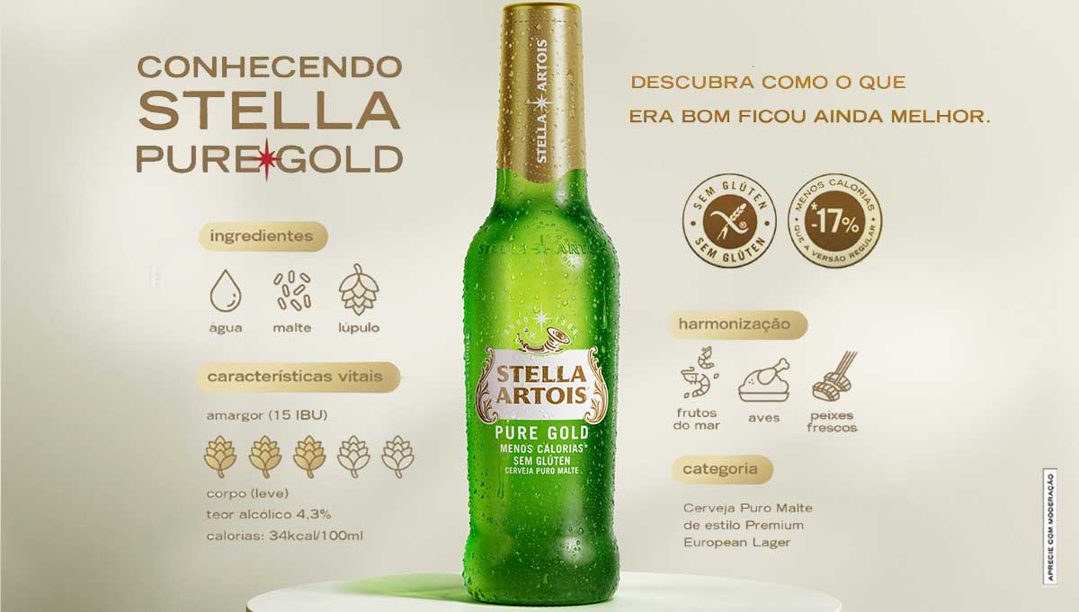 Stella Pure Gold sem glúten, menos calorias e com o incrível sabor de